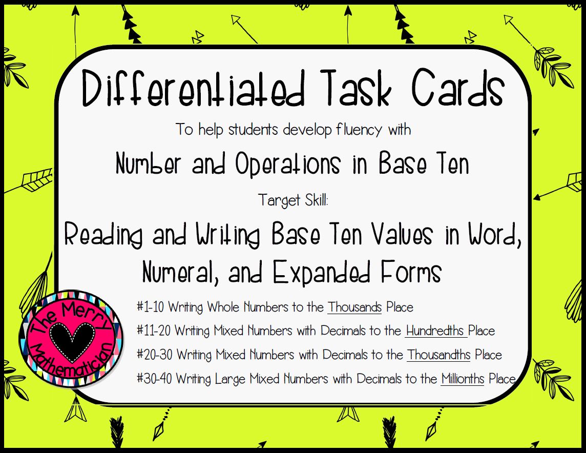 Decimal Numbers in Standard, Word and Expanded Form Differentiated Task Cards