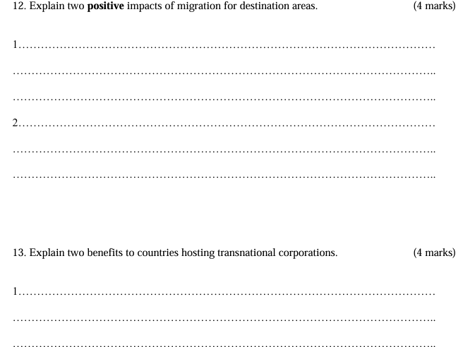 Geography IGCSE Worksheet GLOBALISATION and MIGRATION