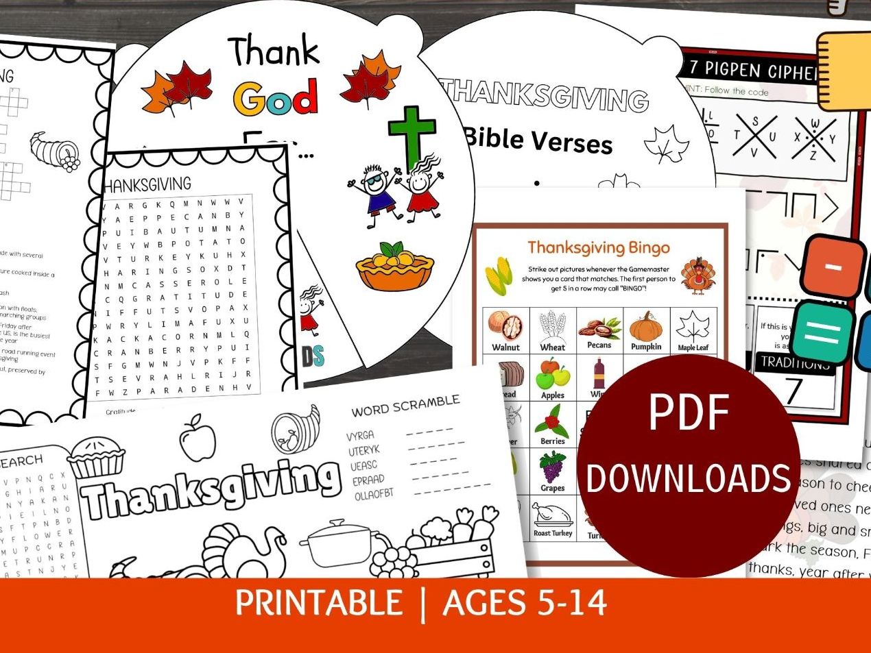 Thanksgiving Activity Bundle, 7 Gratitude Activities, Escape Room