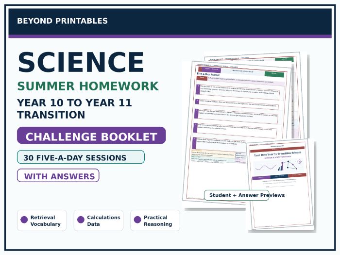 Science Summer Homework Booklet — Year 10 to Year 11 Transition — Challenge — With Answers