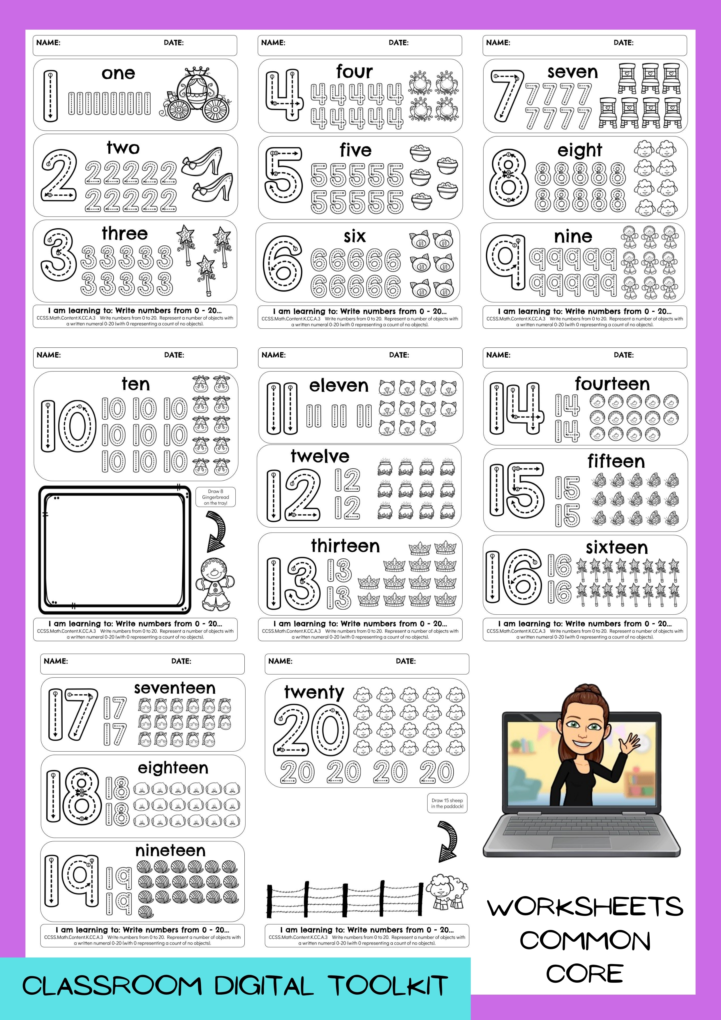 WORKSHEETS Fairy Tale, Write numbers from 0 - 20.(CCSS.Math.Content.K ...