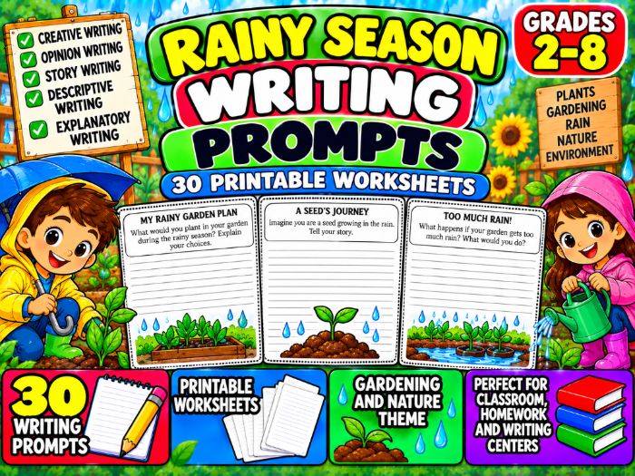 Rainy Season Writing Prompts | 30 Printable Worksheets