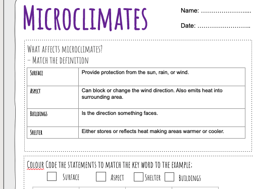 Microclimates Worksheet