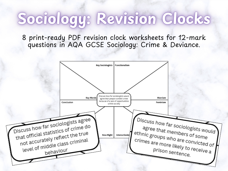 Sociology Crime & Deviance 12 Marker Revision Clocks - AQA GCSE
