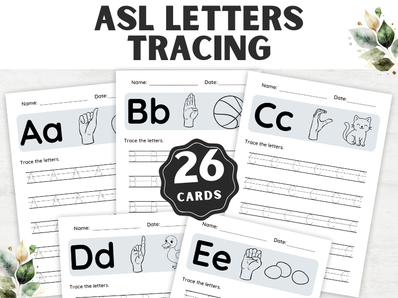 ASL Letters Tracing Printable Worksheet