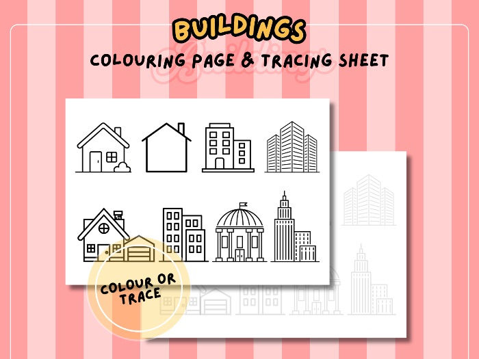 Buildings Colouring Sheet And Tracing Page Building Templates Houses Tower Blocks Flats City