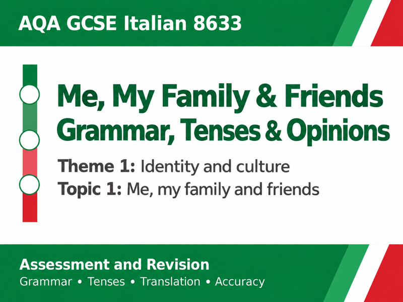 AQA GCSE Italian | Me, My Family & Friends Grammar, Tenses & Opinions