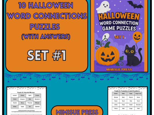 10 Halloween Word Connections Puzzles SET 1 (Holiday/Party Game)