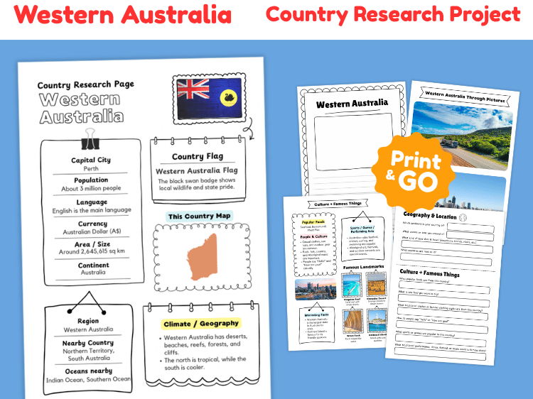 Western Australia State Research Project | Geography & Culture Worksheets