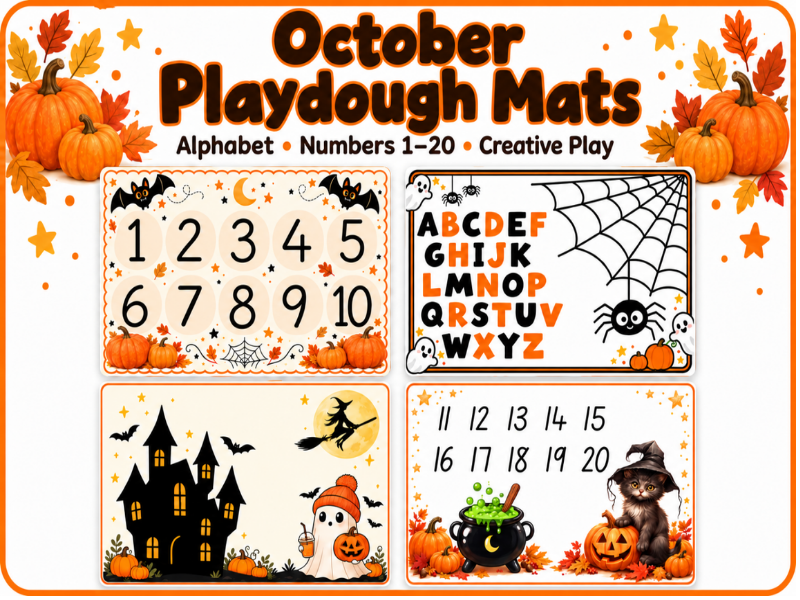 Fall theme Playdough Placemats for learning