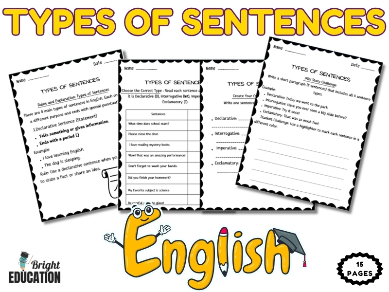 Types of Sentences Worksheets | Declarative, Interrogative, Imperative & Exclamatory
