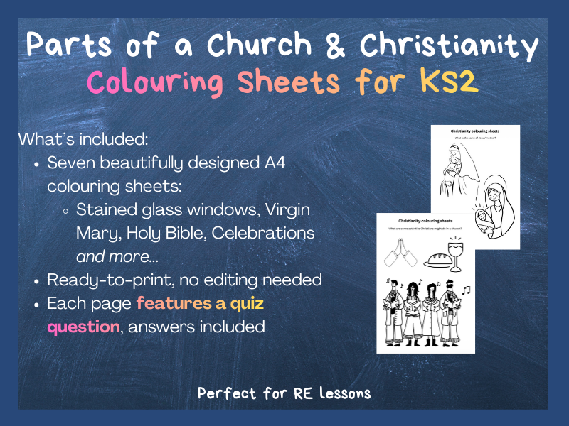 KS2 Christianity: Church Colouring Sheets with Reflection Questions