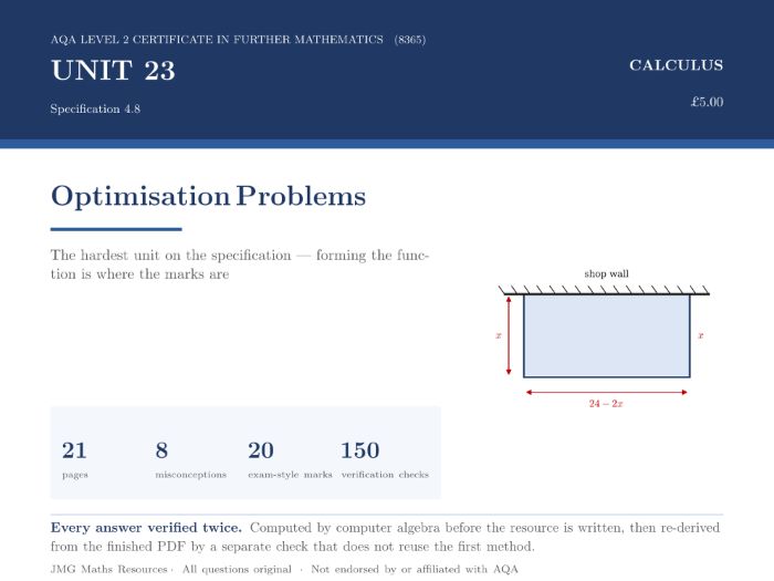 AQA Level 2 Further Maths - Calculus: Optimisation