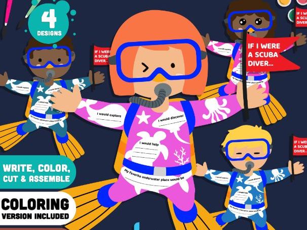 Scuba Diver Craft and Writing Prompts, Underwater Adventure Writing Activity