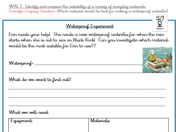 Y2 Science Everyday Materials link to the text The Secret of Black Rock