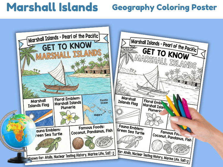 Marshall Islands Geography Coloring Poster | Country Study Worksheet