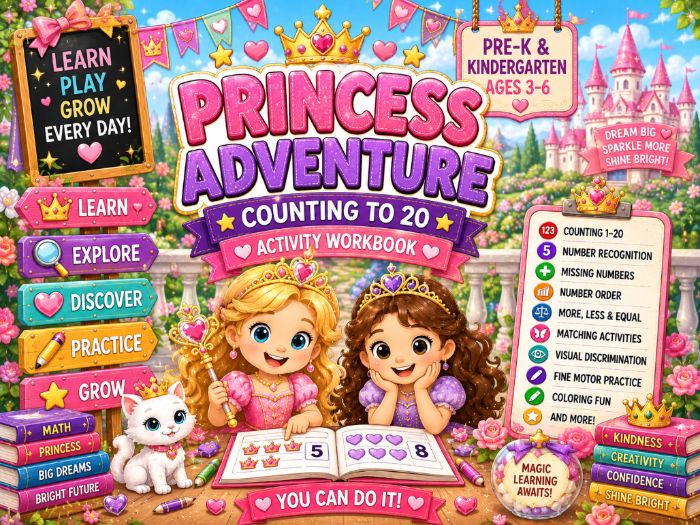 Princess Counting to 20 Worksheets | Number Recognition & Math Activities | Pre-K Kindergarten