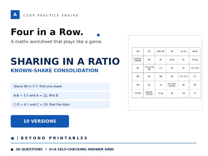 Sharing in a Ratio Four in a Row | Known-Share Consolidation | Level 05 | 10 Maths Games