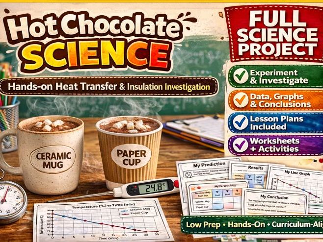 Hot Chocolate Science Experiment | Heat Transfer & Insulation | 3-Part Lesson Pack (Grades 3–5)