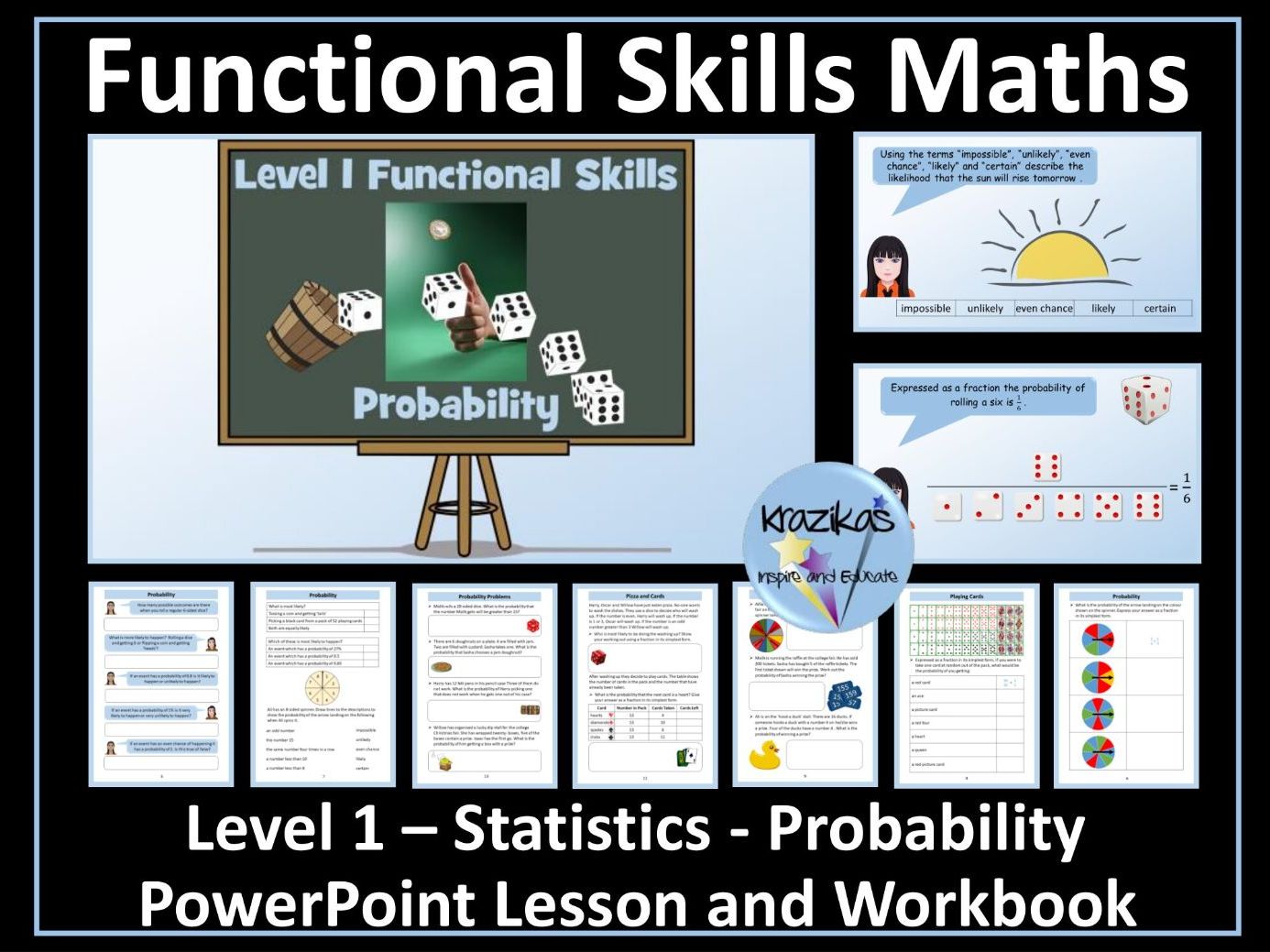 Probability (Statistics) - Level 1 Functional Skills Maths - PowerPoint Lesson and Workbook