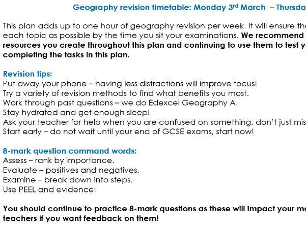 GCSE Geography Revision Timetable