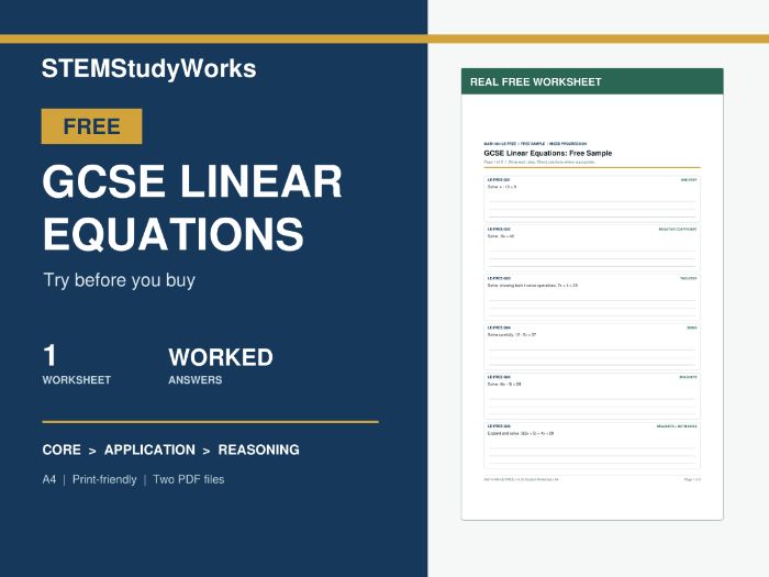 GCSE Linear Equations Free Worksheet + Answers