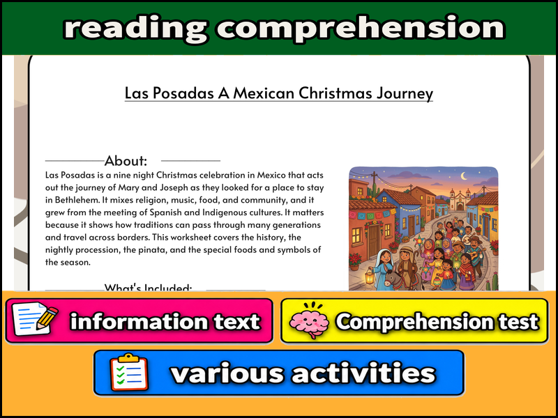 Las Posadas A Mexican Christmas Journey  & Comprehension Test