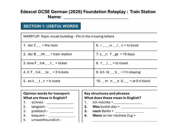 New Edexcel GCSE German Roleplay Train Station