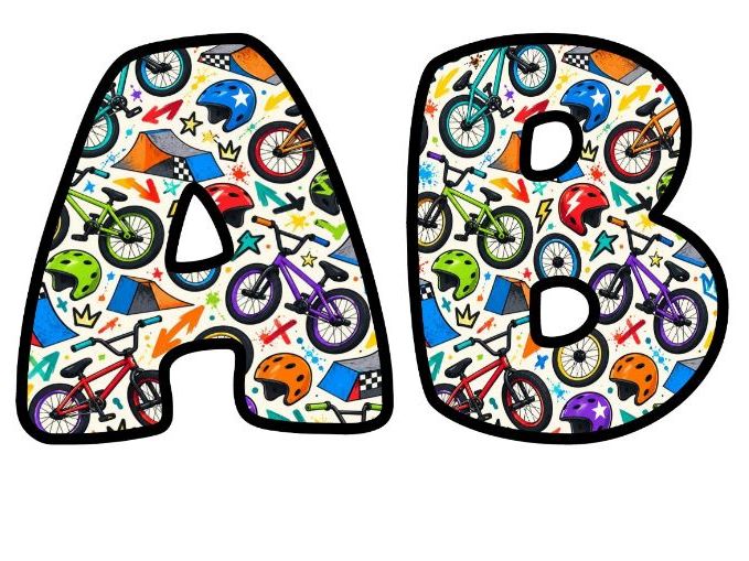 BMX Bikes and Ramps Bubble Letters | PE and Sports Bulletin Board Letters | Classroom Display Pack
