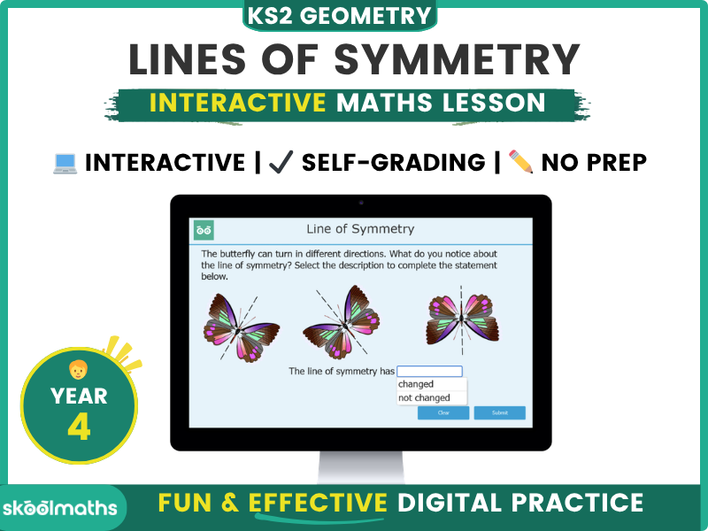 Lines of Symmetry in 2D Shapes- Year 4 Digital Maths Lesson + Self-Marking Activities