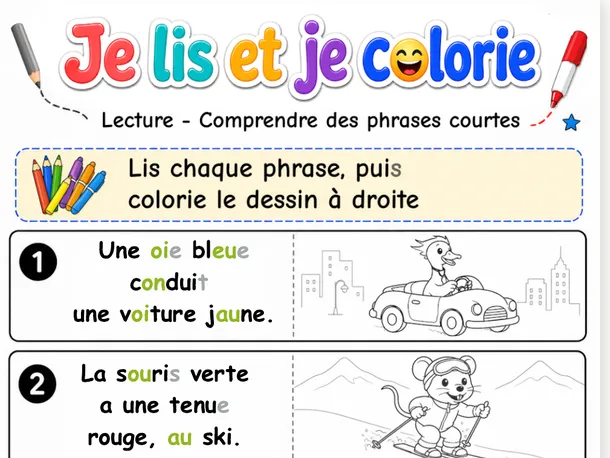 French Read and Color – Funny Sentences