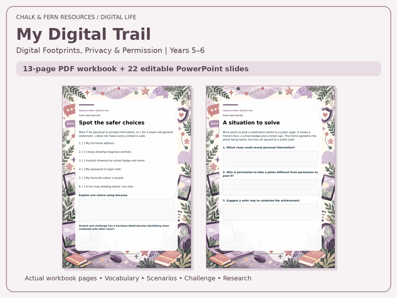 Digital Footprints, Privacy & Permission | Years 5–6 | Workbook & PowerPoint | My Digital Trail