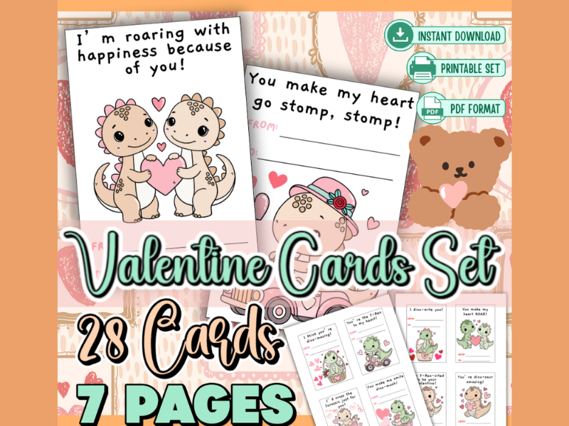 Dinosaur Valentine Cards for Kids – A Fun, Pun-Filled Classroom Valentine Set Perfect for Elementary