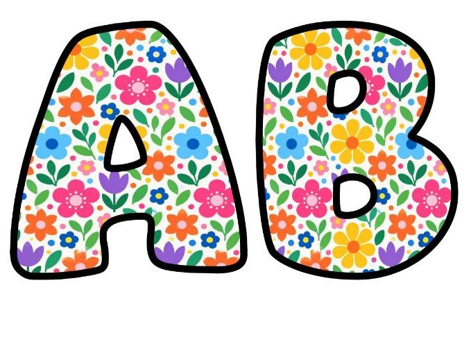 Simple Scattered Flowers Bubble Letters | Botanical Bulletin Board Letters | Classroom Display Pack
