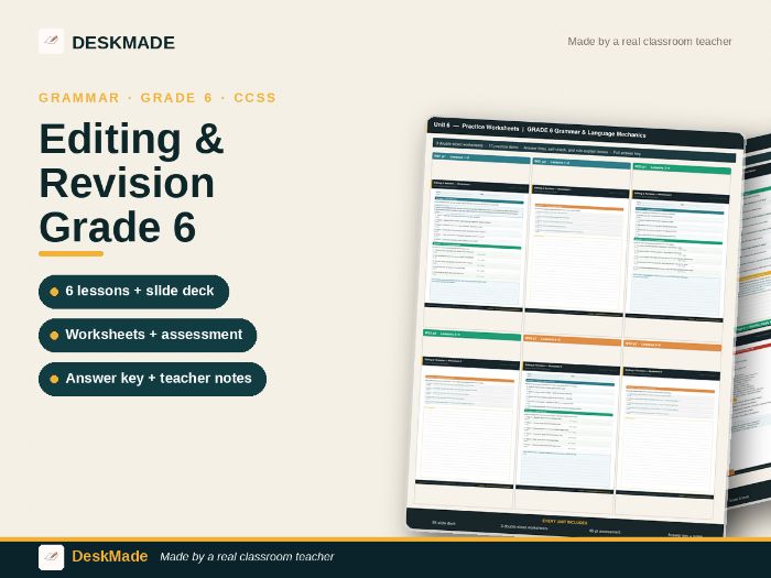 Grade 6 Editing & Revision Unit | Style, Tone & Sentence Variety | CCSS L.6.3