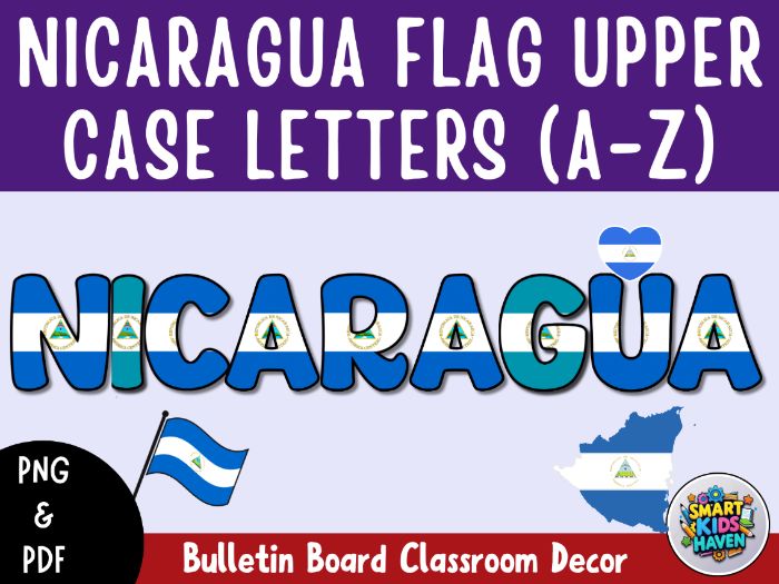 Nicaragua Flag Bulletin Board Letters Uppercase Alphabet A-Z Classroom Decor.