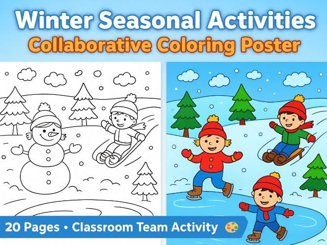 Winter Classroom Team Activity – 20-Page Collaborative Coloring Poster | Fun Winter Art Project