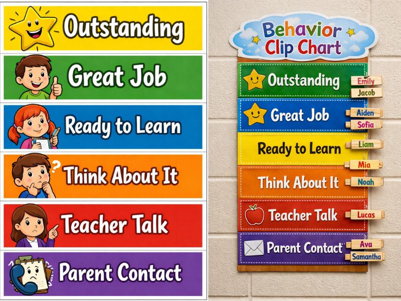 Printable Classroom Clip Chart Behavior Management Display for Teachers