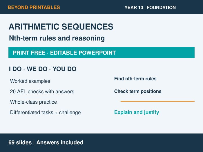 Arithmetic Sequences | I Do, We Do, You Do | Year 10 Maths Foundation | Print Free
