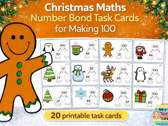 Christmas Maths Number Bond Task Cards for making 100