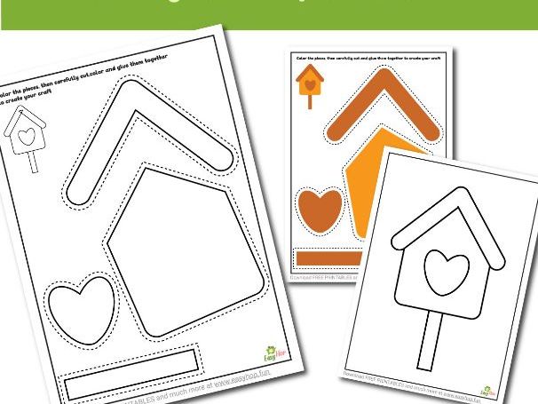 Birdhouse Art & Craft Printable Pack | Cut, Color, and Glue Activity for Kids | 3-Pages