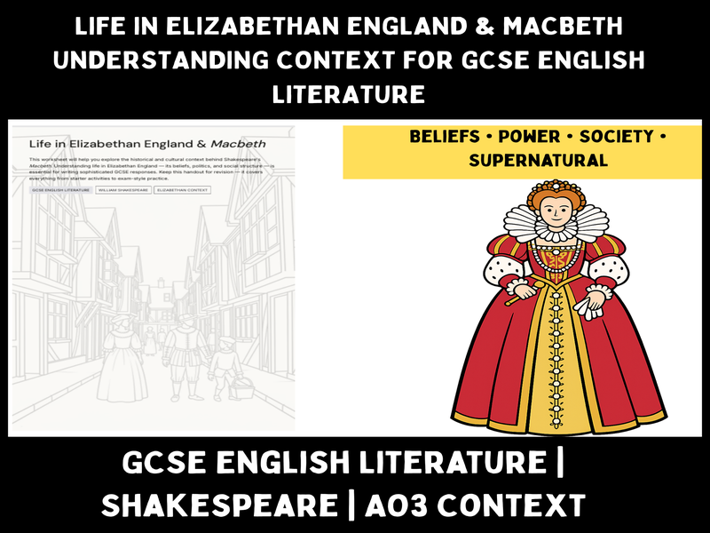 Macbeth Context GCSE | Elizabethan England AO3 Lesson & Worksheet Pack