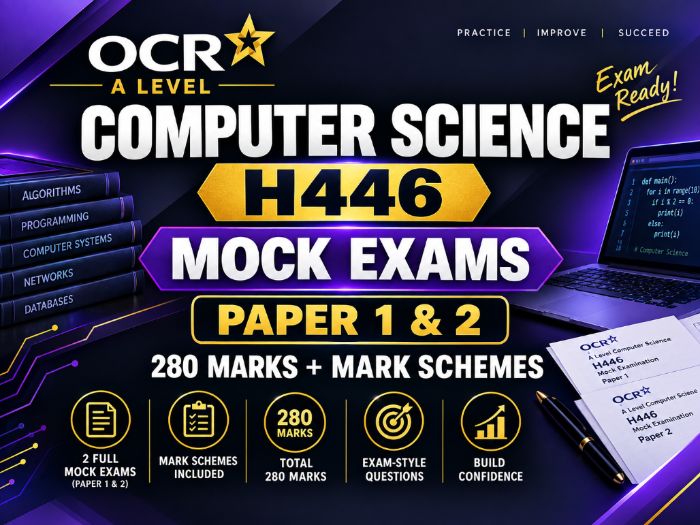 OCR A-Level Computer Science H446 Mock Exams Paper 1 & 2 | 280 Marks + Mark Schemes