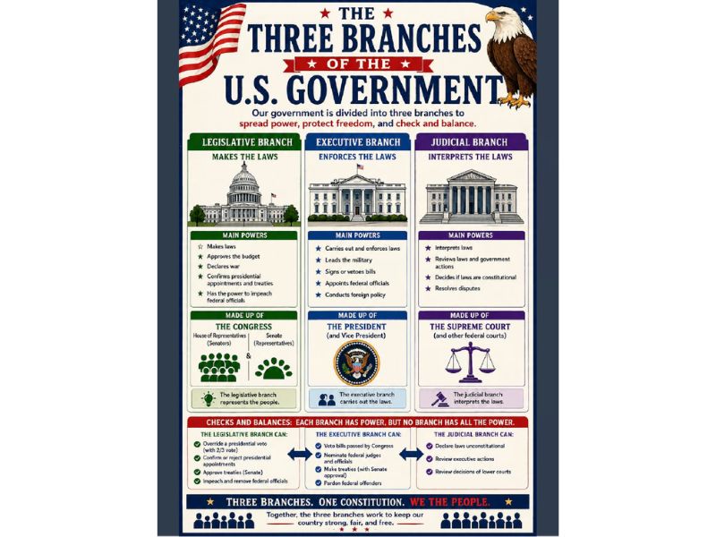 US Branches of Government 5 Poster Set 18"x24"