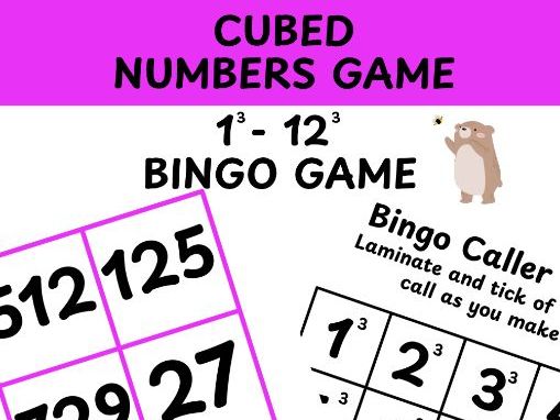 Cubed numbers bingo game 1-12 cubed