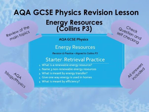 AQA GCSE Physics Energy – Energy Resources Revision Lesson (Collins P3)