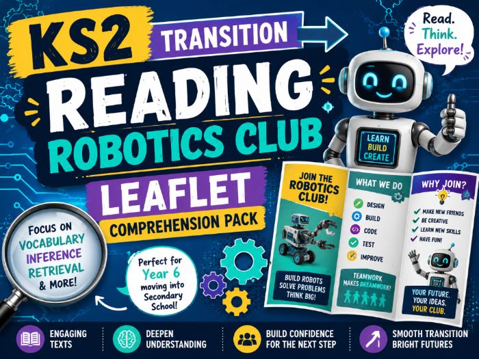 KS2 Transition - Reading - Robotics Club Leaflet Comprehension Pack