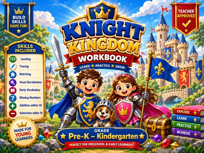 Knight Kingdom Learning Pack | Pre-K Kindergarten Math, Counting, Tracing & Vocabulary