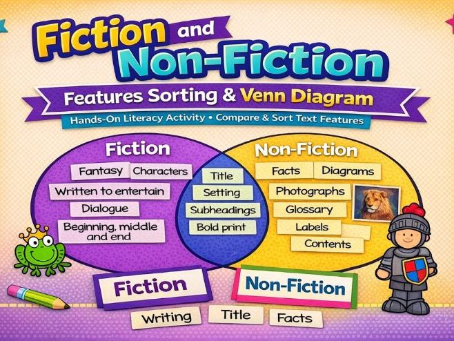 Fiction and Non-fiction features sorting venn diagram - KS1 (basic features)