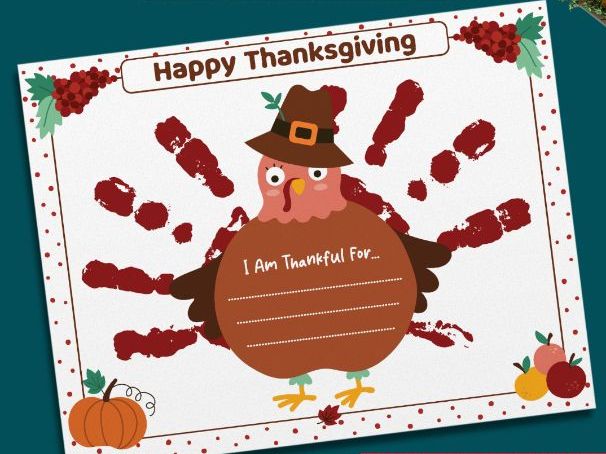 Thanksgiving Handprint Placemat Craft, Turkey Art and Gratitude Activity